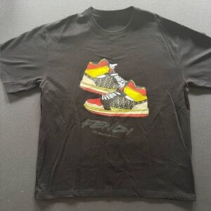 Black Graphic Tee with Yellow & Red Sneaker Print
